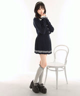 襟付きニットプリーツミニセットアップ【大きいサイズ有り】