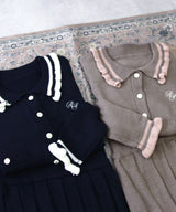 襟付きニットプリーツミニセットアップ【大きいサイズ有り】