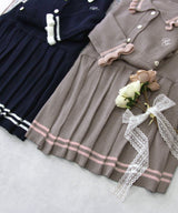 襟付きニットプリーツミニセットアップ【大きいサイズ有り】