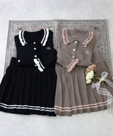 襟付きニットプリーツミニセットアップ【大きいサイズ有り】