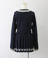 襟付きニットプリーツミニセットアップ【大きいサイズ有り】