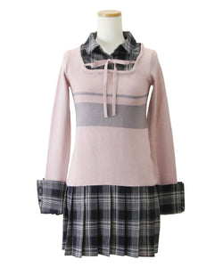 シャツドッキングプリーツニットワンピース