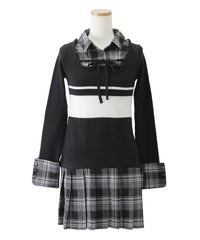 シャツドッキングプリーツニットワンピース