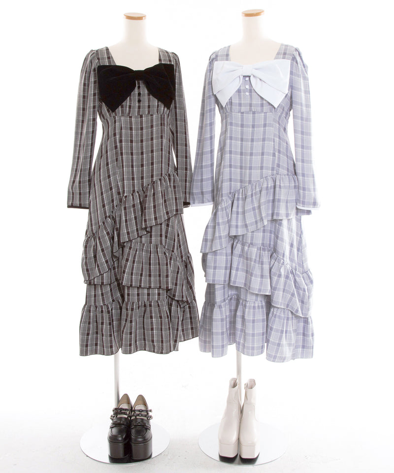 【予約　12/12発送】ビッグリボンアシメフリルティアートワンピース【大きいサイズ有り】