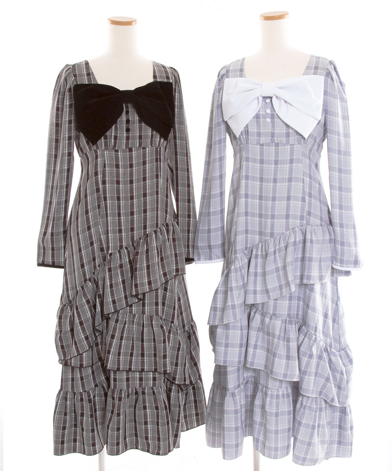 【予約　12/12発送】ビッグリボンアシメフリルティアートワンピース【大きいサイズ有り】