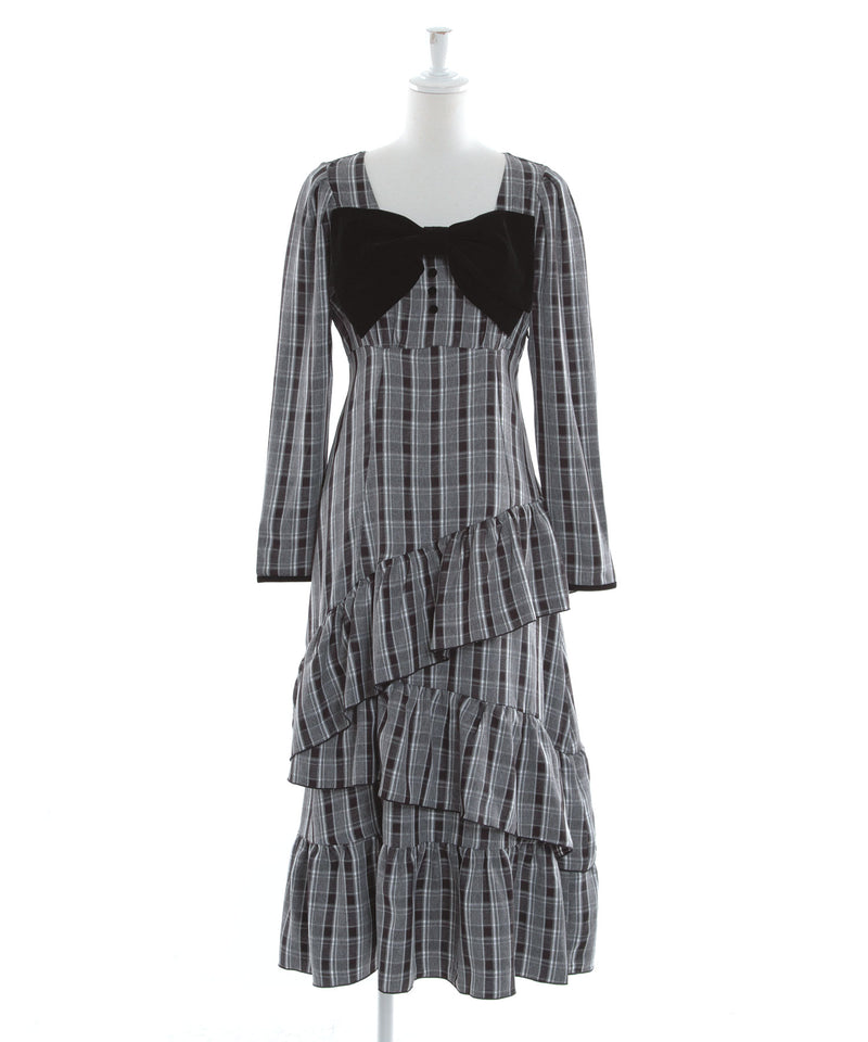 【予約　12/12発送】ビッグリボンアシメフリルティアートワンピース【大きいサイズ有り】