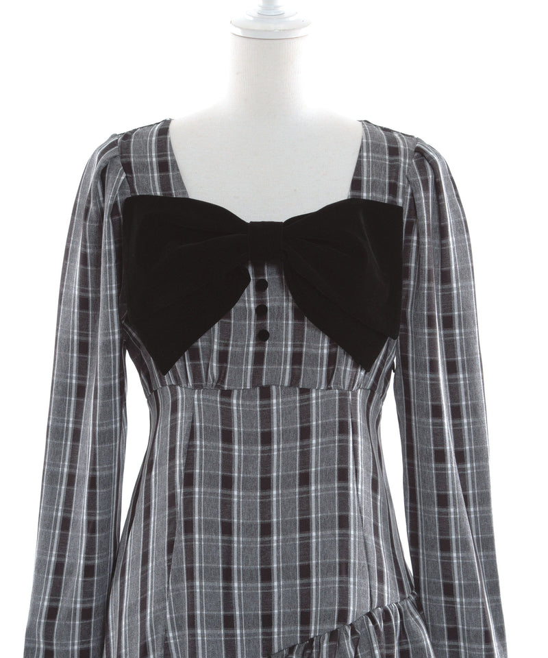 【予約　12/12発送】ビッグリボンアシメフリルティアートワンピース【大きいサイズ有り】