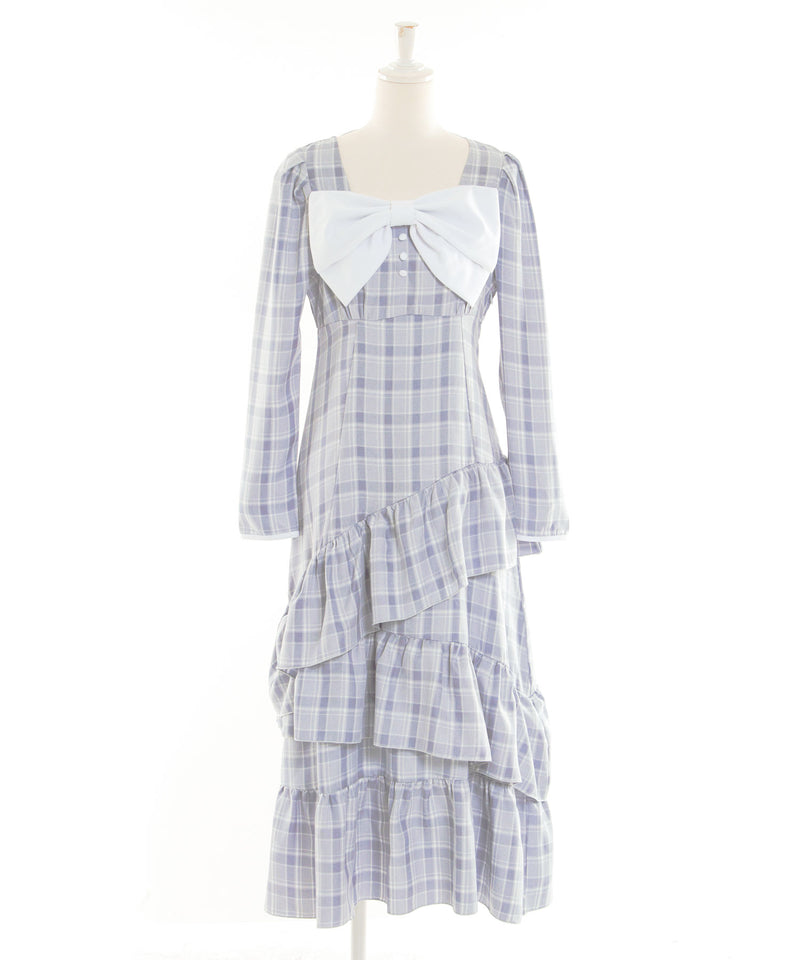 【予約　12/12発送】ビッグリボンアシメフリルティアートワンピース【大きいサイズ有り】