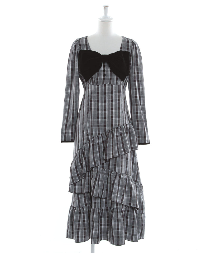 【予約　12/12発送】ビッグリボンアシメフリルティアートワンピース【大きいサイズ有り】