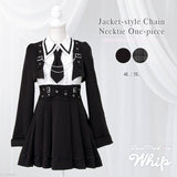 【予約　11/27発送】ジャケット風チェーンネクタイベルトプリーツワンピース