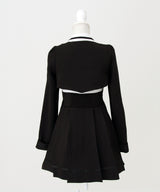 【予約　11/27発送】ジャケット風チェーンネクタイベルトプリーツワンピース