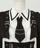 【予約　11/27発送】ジャケット風チェーンネクタイベルトプリーツワンピース