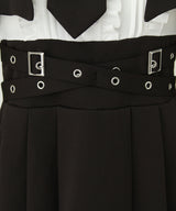 【予約　11/27発送】ジャケット風チェーンネクタイベルトプリーツワンピース