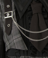 【予約　11/27発送】ジャケット風チェーンネクタイベルトプリーツワンピース