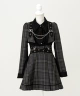 【予約　11/27発送】ジャケット風チェーンネクタイベルトプリーツワンピース