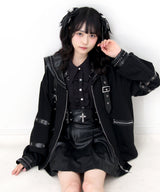 レザースタッズセーラー襟ベルトブルゾン