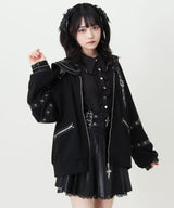 レザースタッズセーラー襟ベルトブルゾン