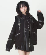 レザースタッズセーラー襟ベルトブルゾン