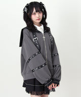 レザースタッズセーラー襟ベルトブルゾン