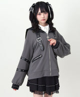 レザースタッズセーラー襟ベルトブルゾン