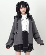 レザースタッズセーラー襟ベルトブルゾン