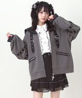 レザースタッズセーラー襟ベルトブルゾン