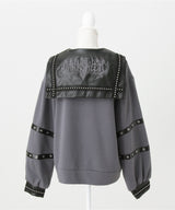 レザースタッズセーラー襟ベルトブルゾン