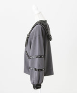 レザースタッズセーラー襟ベルトブルゾン