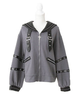 レザースタッズセーラー襟ベルトブルゾン