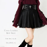 【予約　12/19発送】十字架レザーベルトプリーツスカート