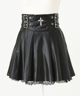 【予約　12/19発送】十字架レザーベルトプリーツスカート