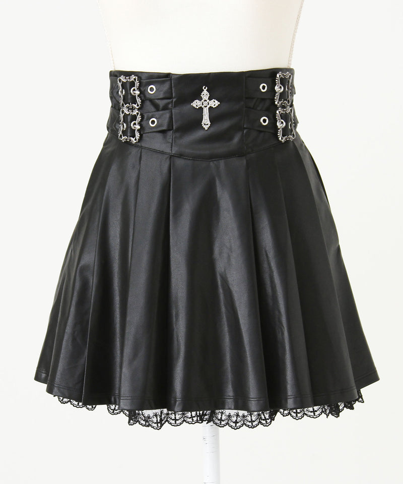 【予約　12/19発送】十字架レザーベルトプリーツスカート