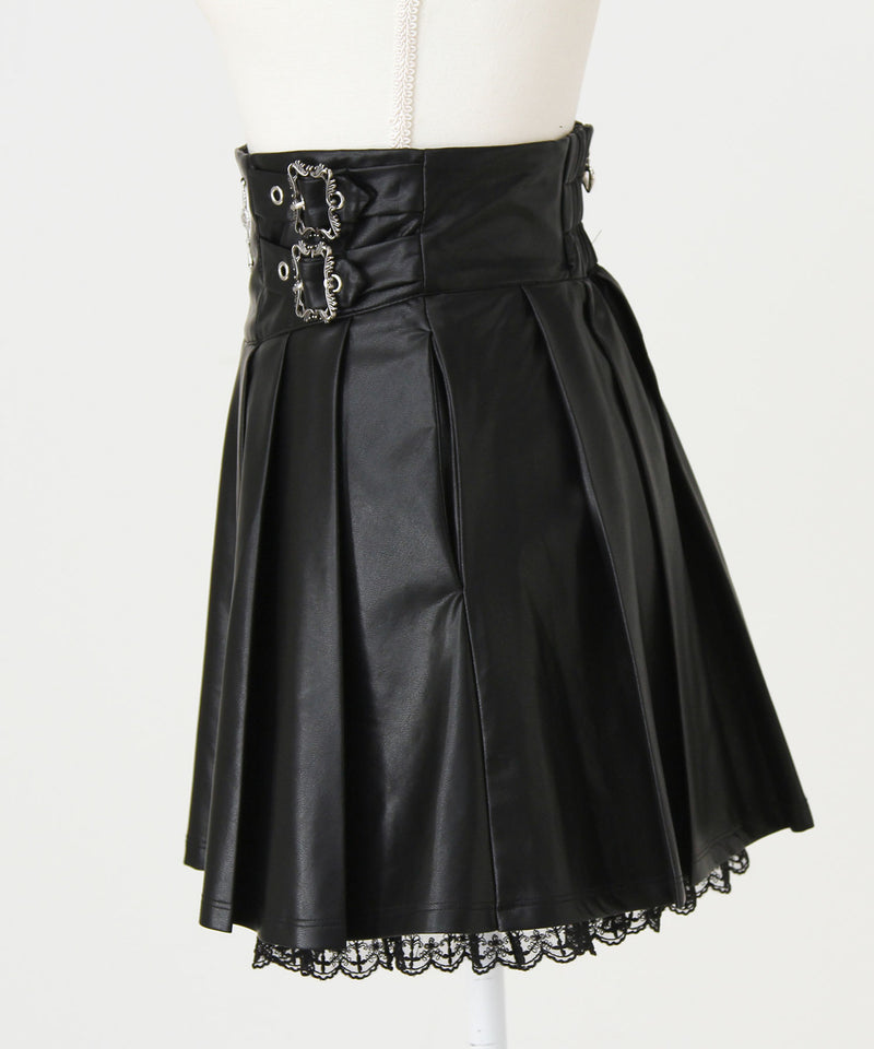 【予約　12/19発送】十字架レザーベルトプリーツスカート