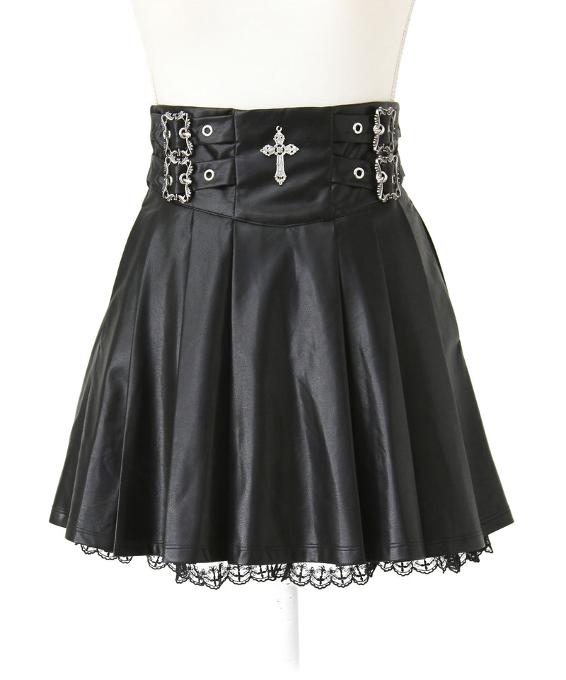 【予約　12/19発送】十字架レザーベルトプリーツスカート