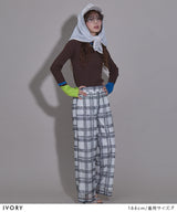 シアーチェック柄レースパンツ