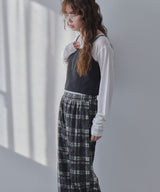 シアーチェック柄レースパンツ