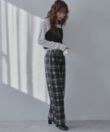 シアーチェック柄レースパンツ