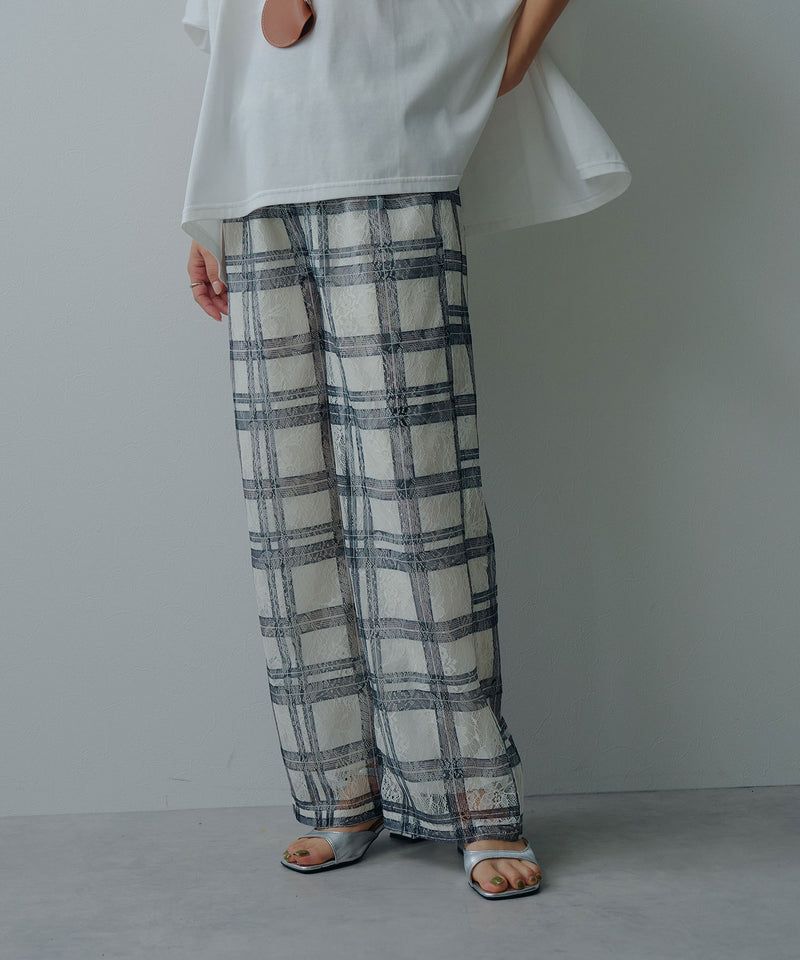 9/17 11時まで限定価格】シアーチェック柄レースパンツ – レディース
