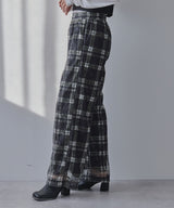 シアーチェック柄レースパンツ