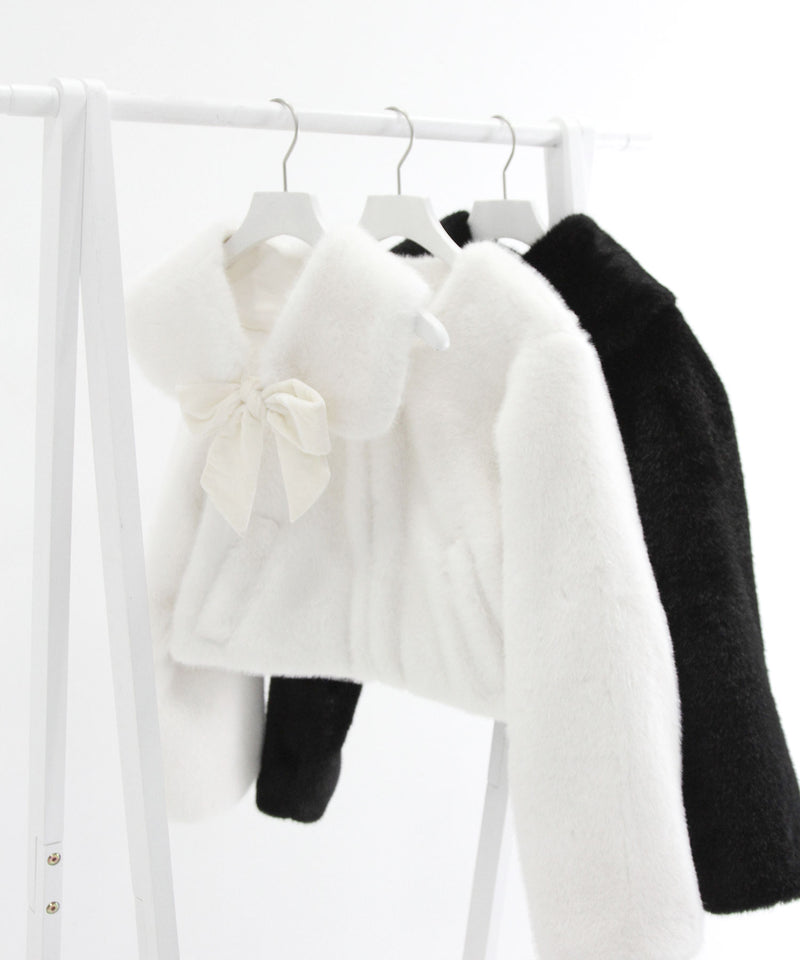 【予約　11/28発送】フェイクファーティペット付きショートコート【大きいサイズ有り】