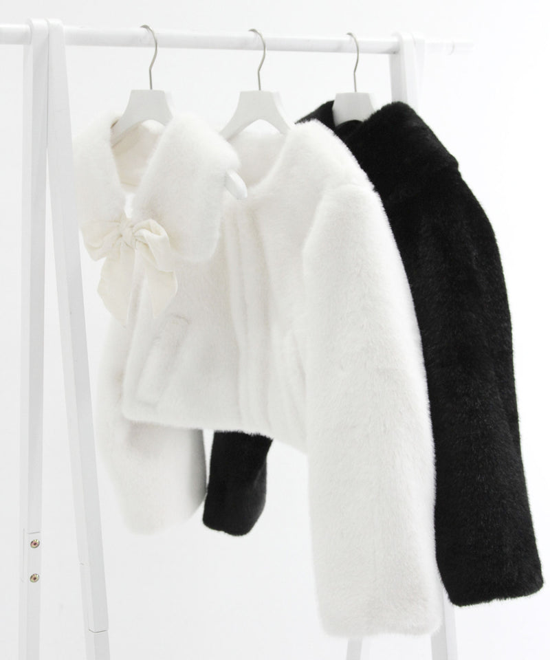 【予約　11/28発送】フェイクファーティペット付きショートコート【大きいサイズ有り】