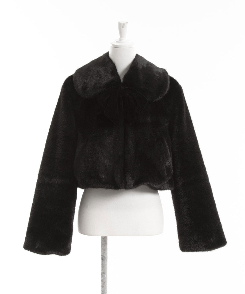 【予約　11/28発送】フェイクファーティペット付きショートコート【大きいサイズ有り】