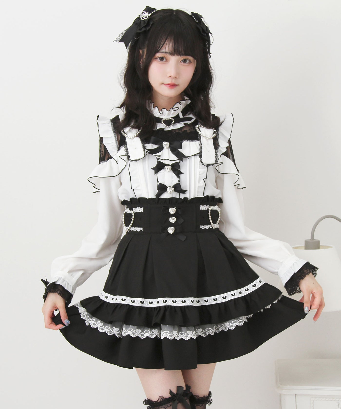 ブラ・ベルト・チョーカーの3点セット＋スカート 予約 02/16発送】キラキラハートチョーカーベルトレースブラウス【SD