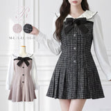 丸襟ブラウスドッキングツイードワンピース【大きいサイズ有り】