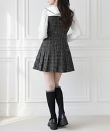 丸襟ブラウスドッキングツイードワンピース【大きいサイズ有り】