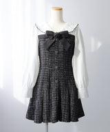 丸襟ブラウスドッキングツイードワンピース【大きいサイズ有り】