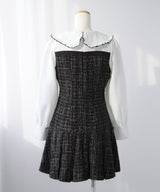 丸襟ブラウスドッキングツイードワンピース【大きいサイズ有り】