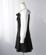 丸襟ブラウスドッキングツイードワンピース【大きいサイズ有り】