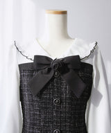 丸襟ブラウスドッキングツイードワンピース【大きいサイズ有り】