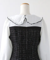 丸襟ブラウスドッキングツイードワンピース【大きいサイズ有り】